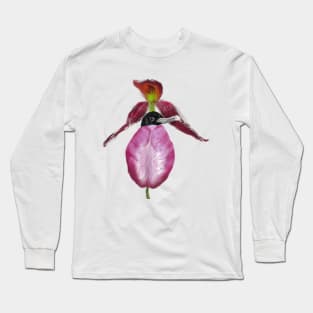 Magnificent Frigatebird + Lady Slipper Orchid Long Sleeve T-Shirt